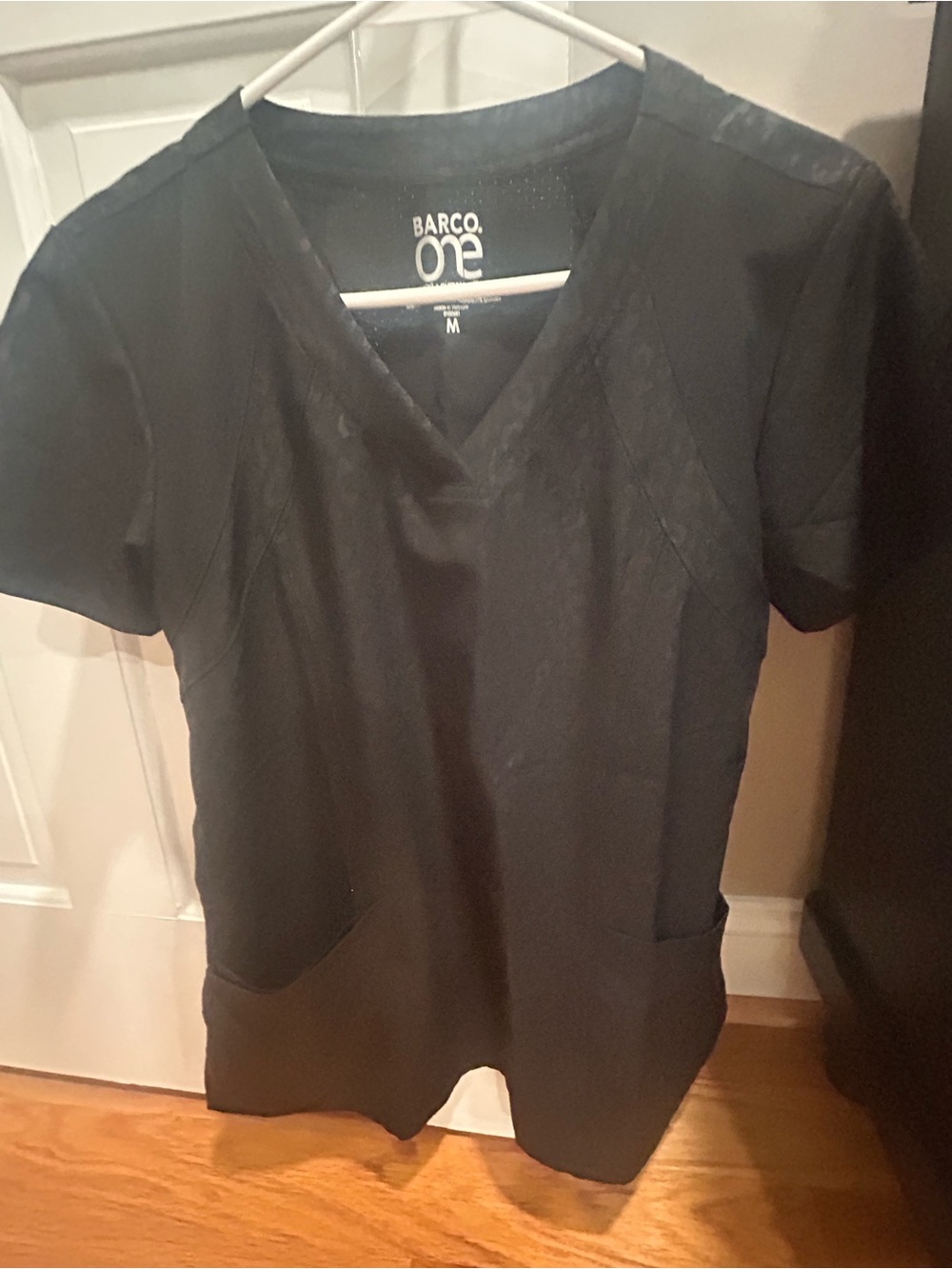 Barco One Women's Black V-Neck Scrub Top with Front Pockets
